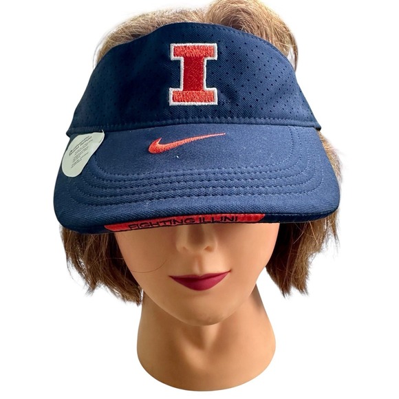 NWT Nike Illinois Fighting Illini Navy Orange Sideline Coaches Strap Back Visor - Picture 1 of 12